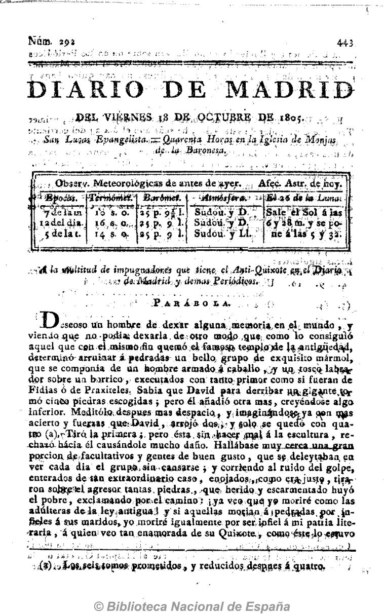 A la multitud de impugnadores que tiene el Anti-Quijote en el Diario de Madrid y demás periódicos [Carta vigésimo séptima en respuesta al Anti-Quijote]