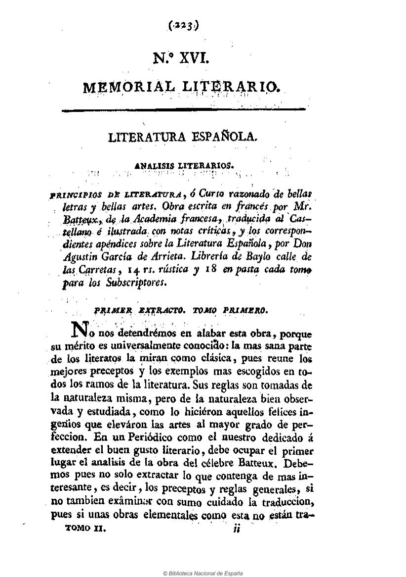 Análisis literarios. Principios de literatura. Primer extracto. Tomo I