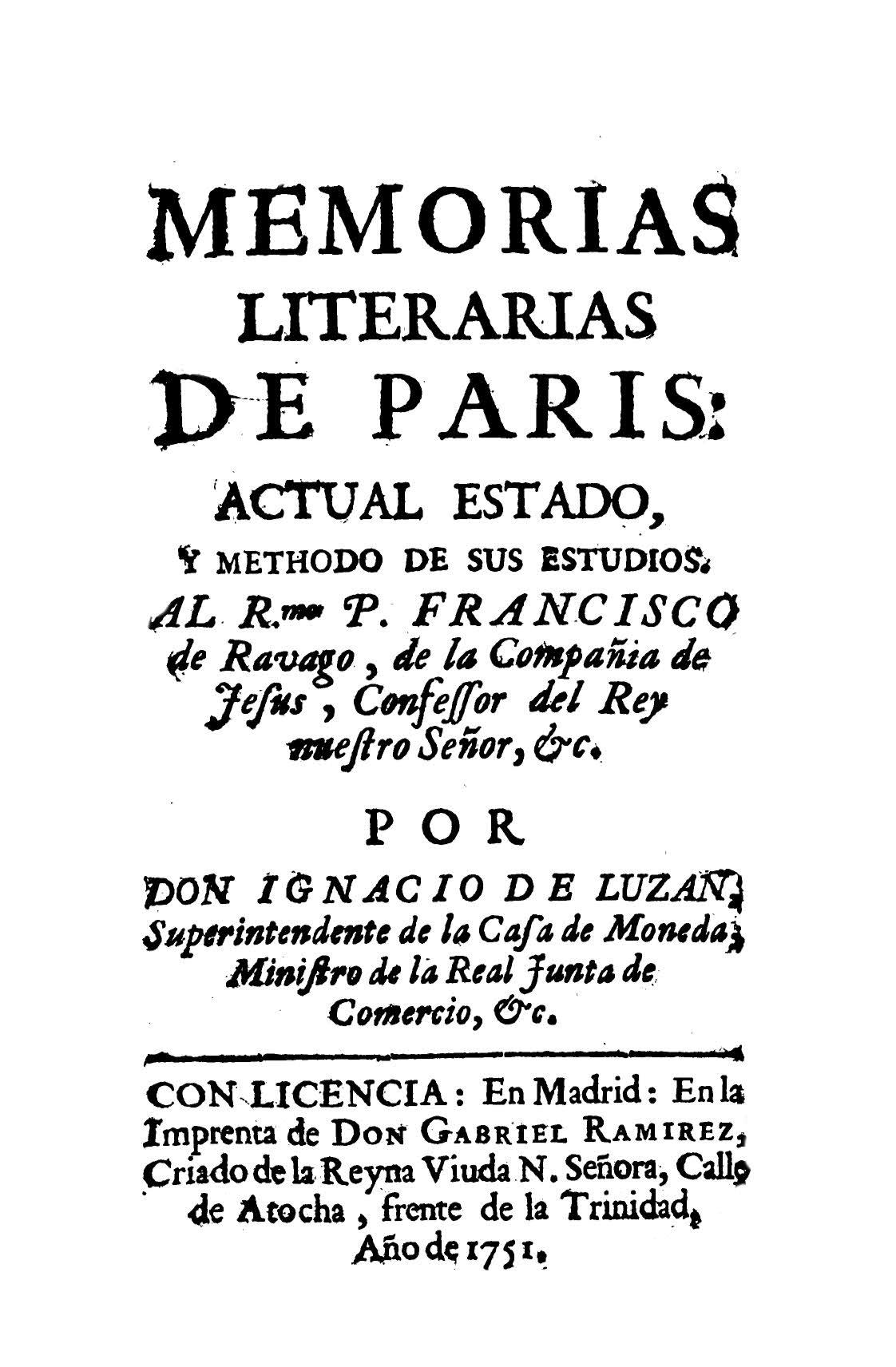 Aprobación de Montiano y Luyando de las Memorias literarias de París