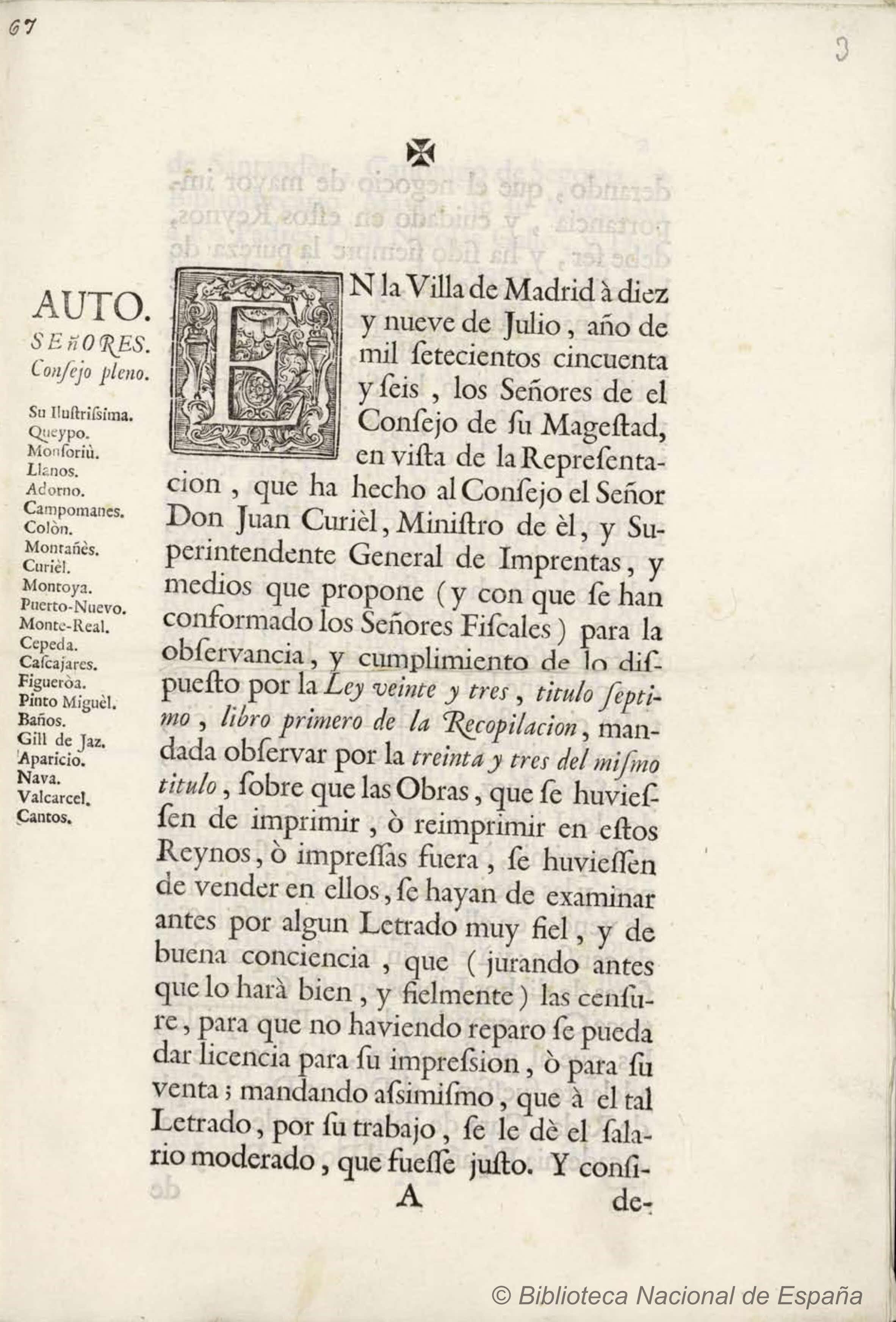 Auto acordado del Consejo de Castilla para el nombramiento de cuarenta personas para que censuren libros