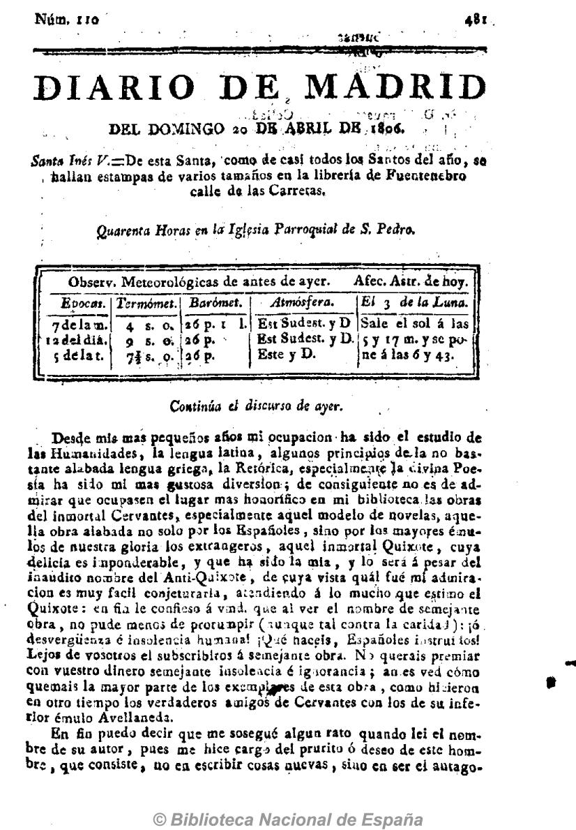 Continúa el Discurso de ayer [Carta cuadragésimo primera en respuesta al Anti-Quijote]