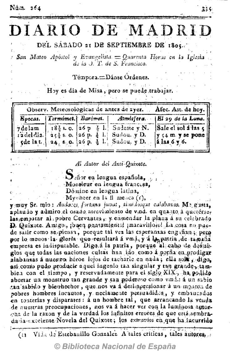 Al autor del Anti-Quijote [Carta decimosexta en respuesta al Anti-Quijote]