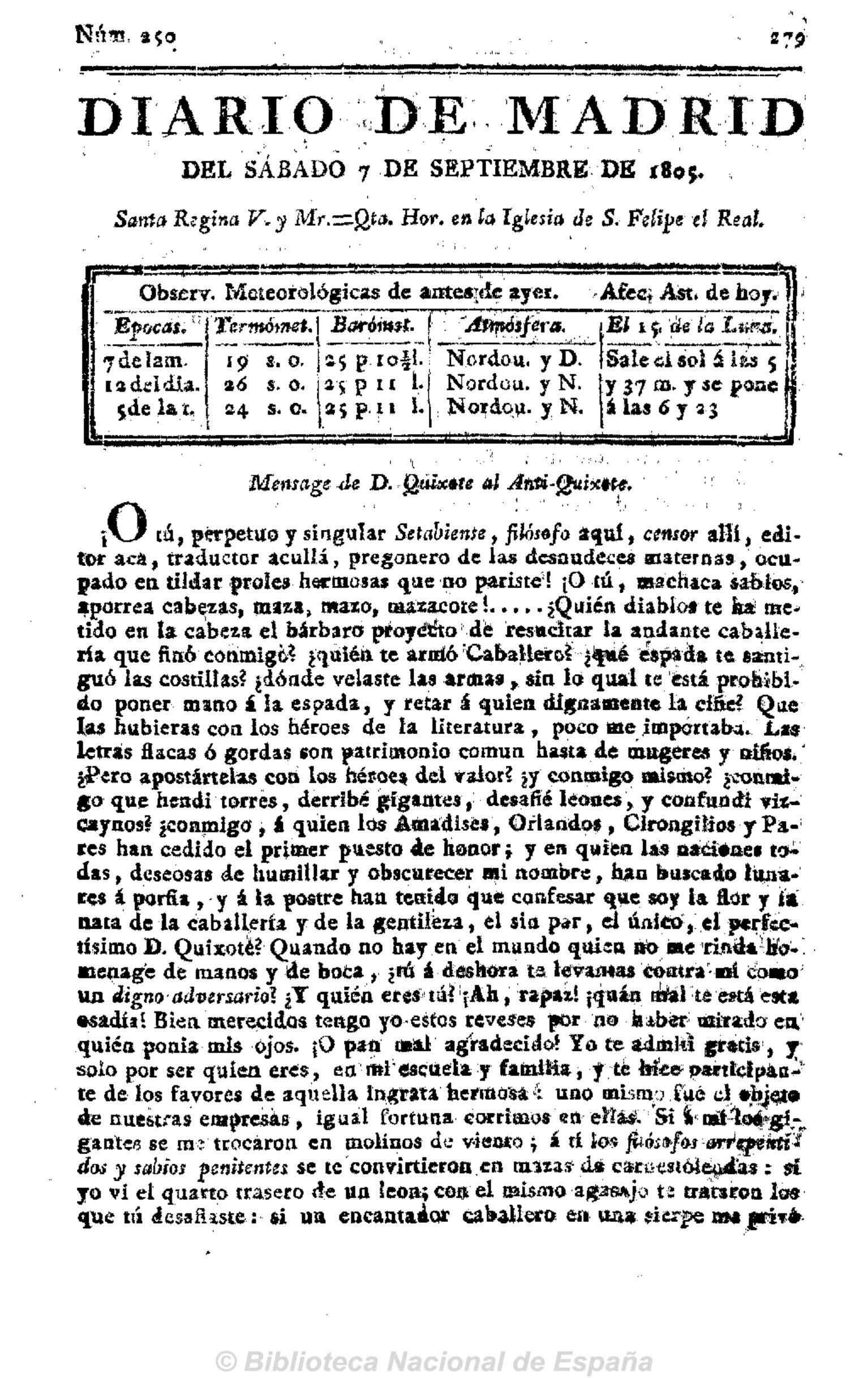 Mensaje de Don Quijote al Anti-Quijote [Carta duodécima en respuesta al Anti-Quijote]