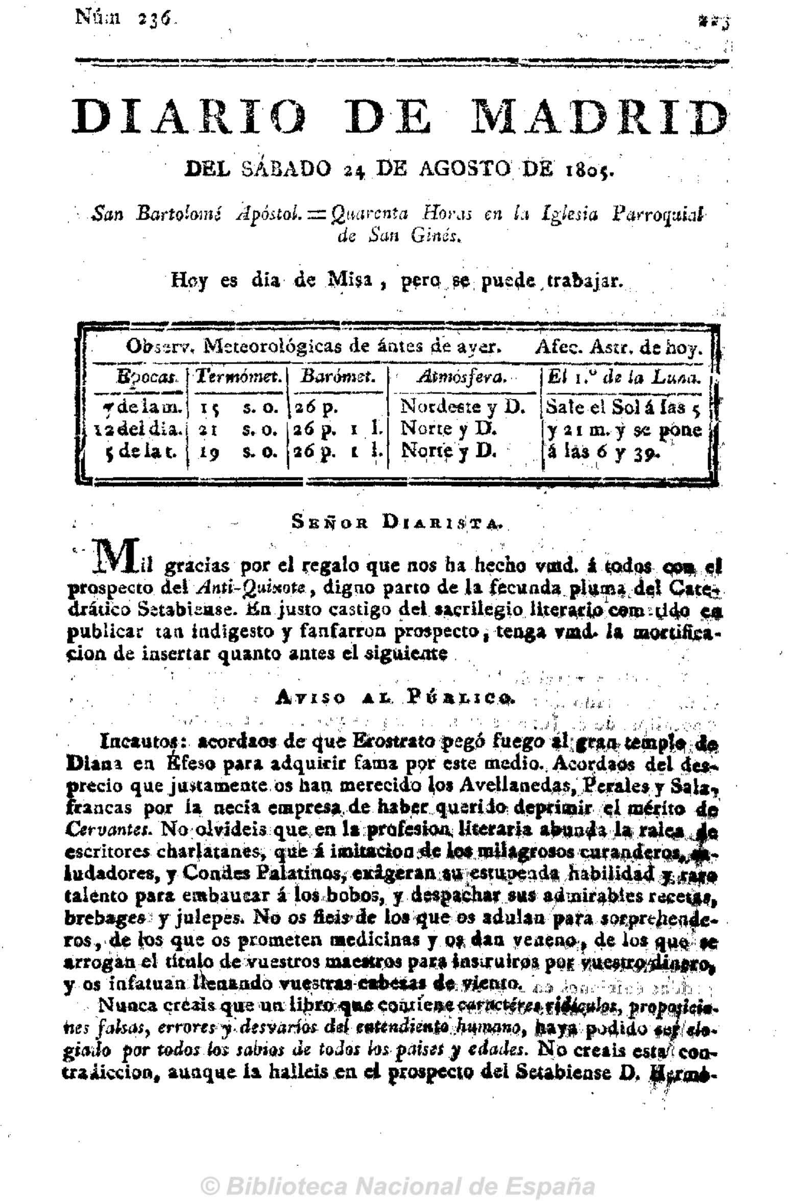 Señor diarista [Carta octava en respuesta al Anti-Quijote]