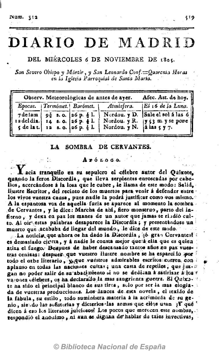 La sombra de Cervantes. Apólogo [Carta trigésimo tercera en respuesta al Anti-Quijote]