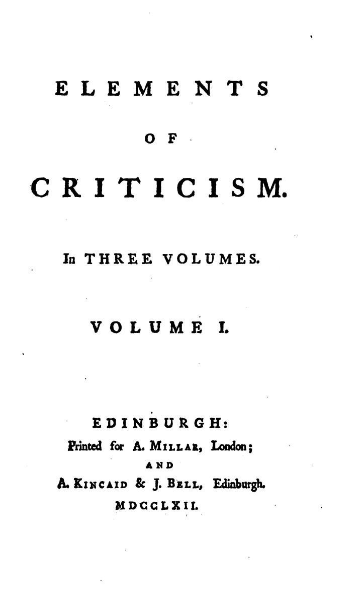 Elements of Criticism. Volumen I