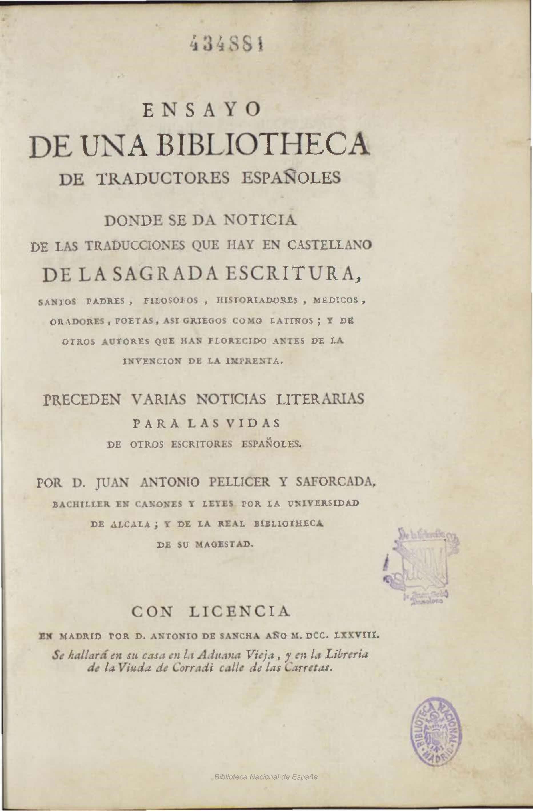 Ensayo de una bibliotheca de traductores españoles