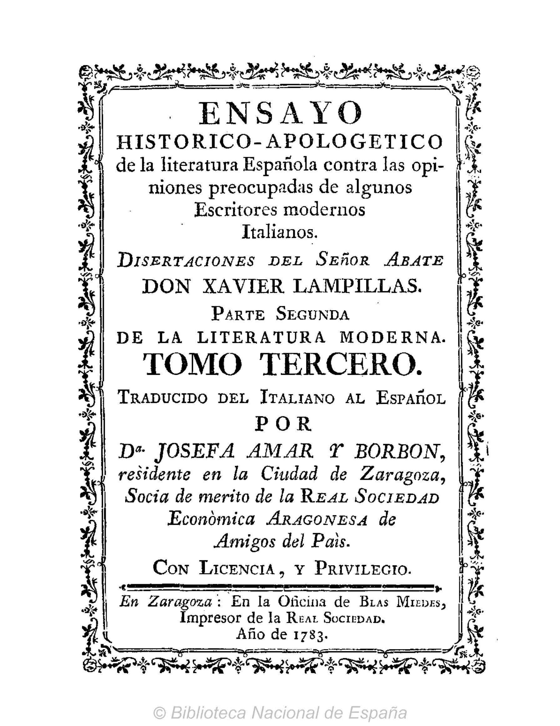 Ensayo histórico-apologético de la literatura española contra las opiniones de algunos escritores modernos italianos, Parte II, Tomo III