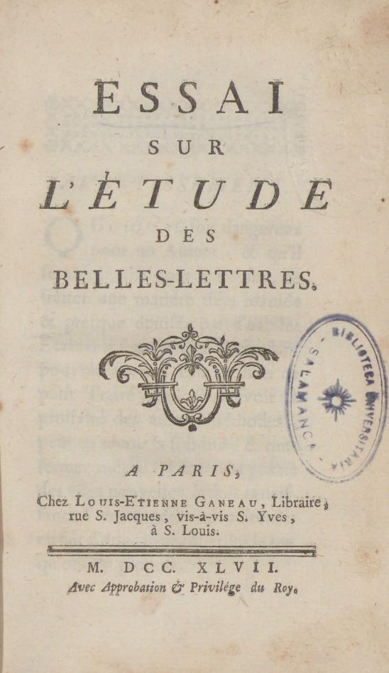 Essai sur l'Étude des Belles-Lettres