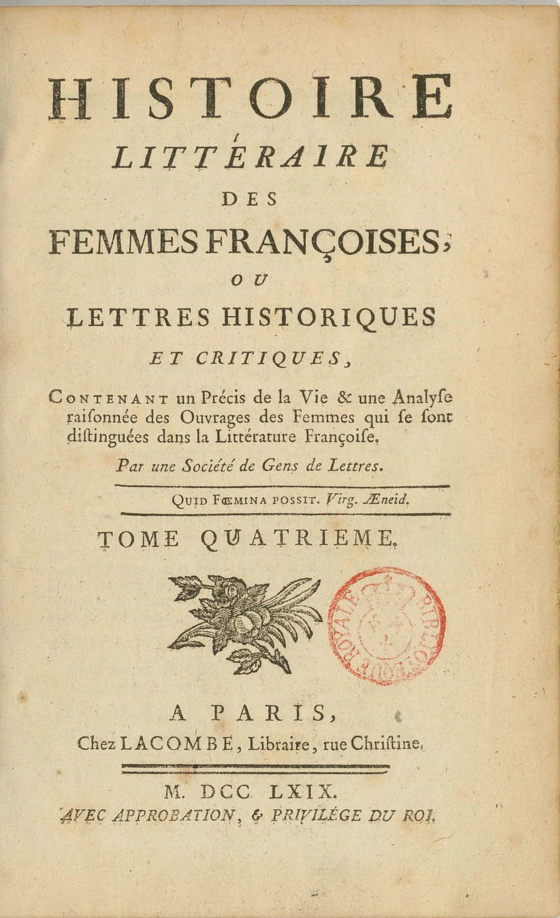 Histoire littéraire des femmes françoises ou Lettres historiques et critiques, Tome quatrième