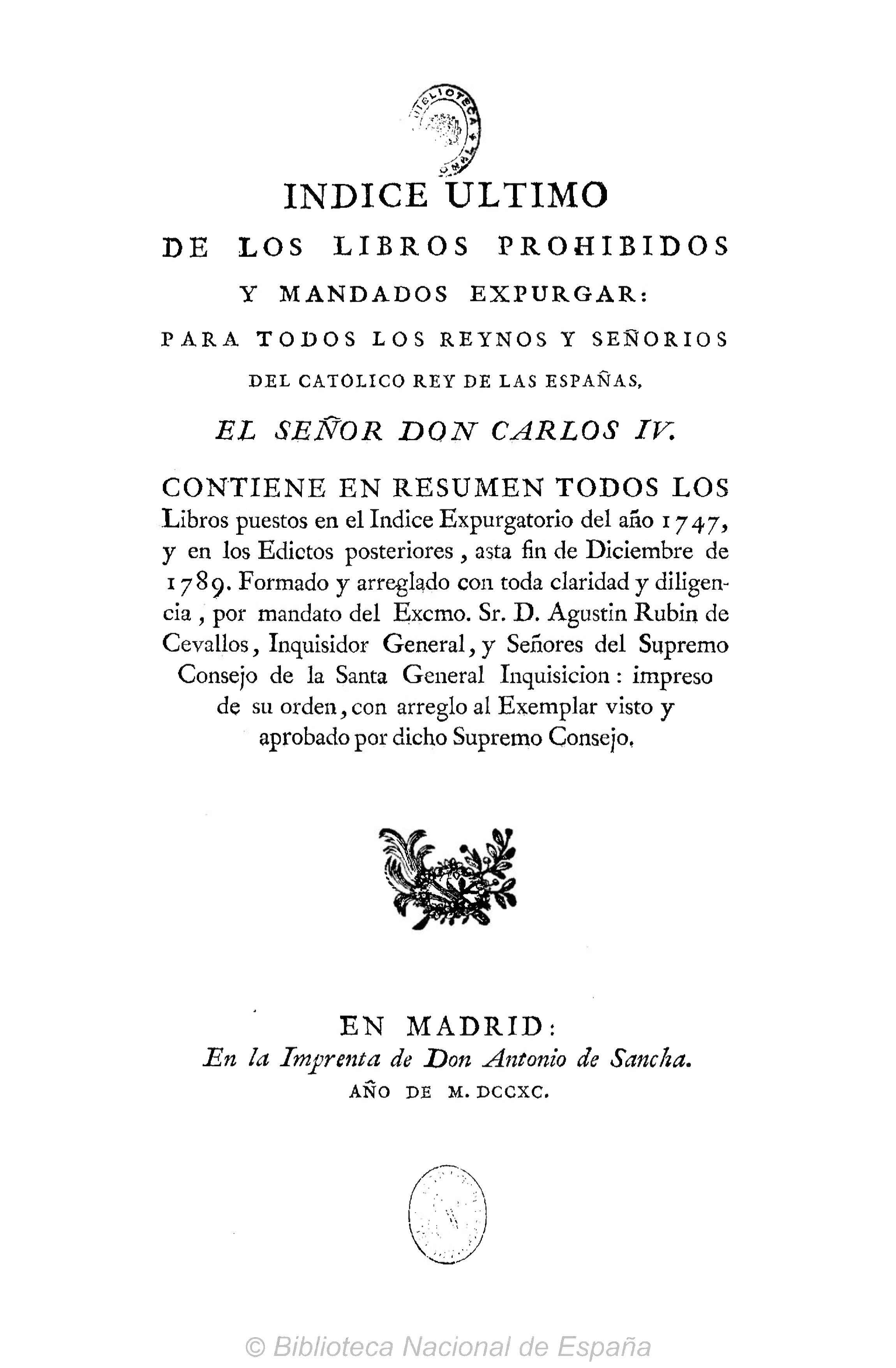 Índice de los libros prohibidos y mandados expurgar