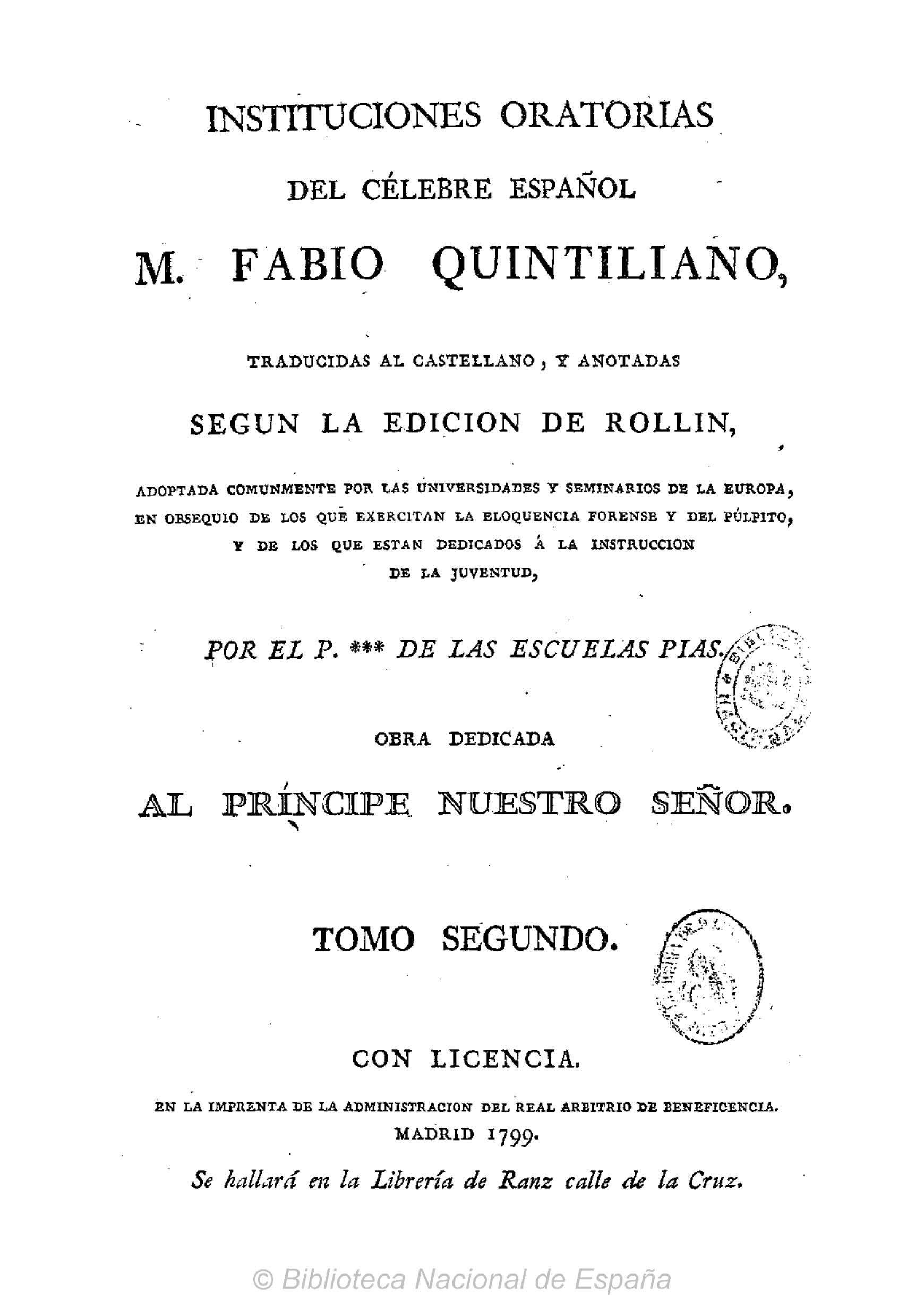 Instituciones oratorias del célebre español M. Fabio Quintiliano, Tomo II