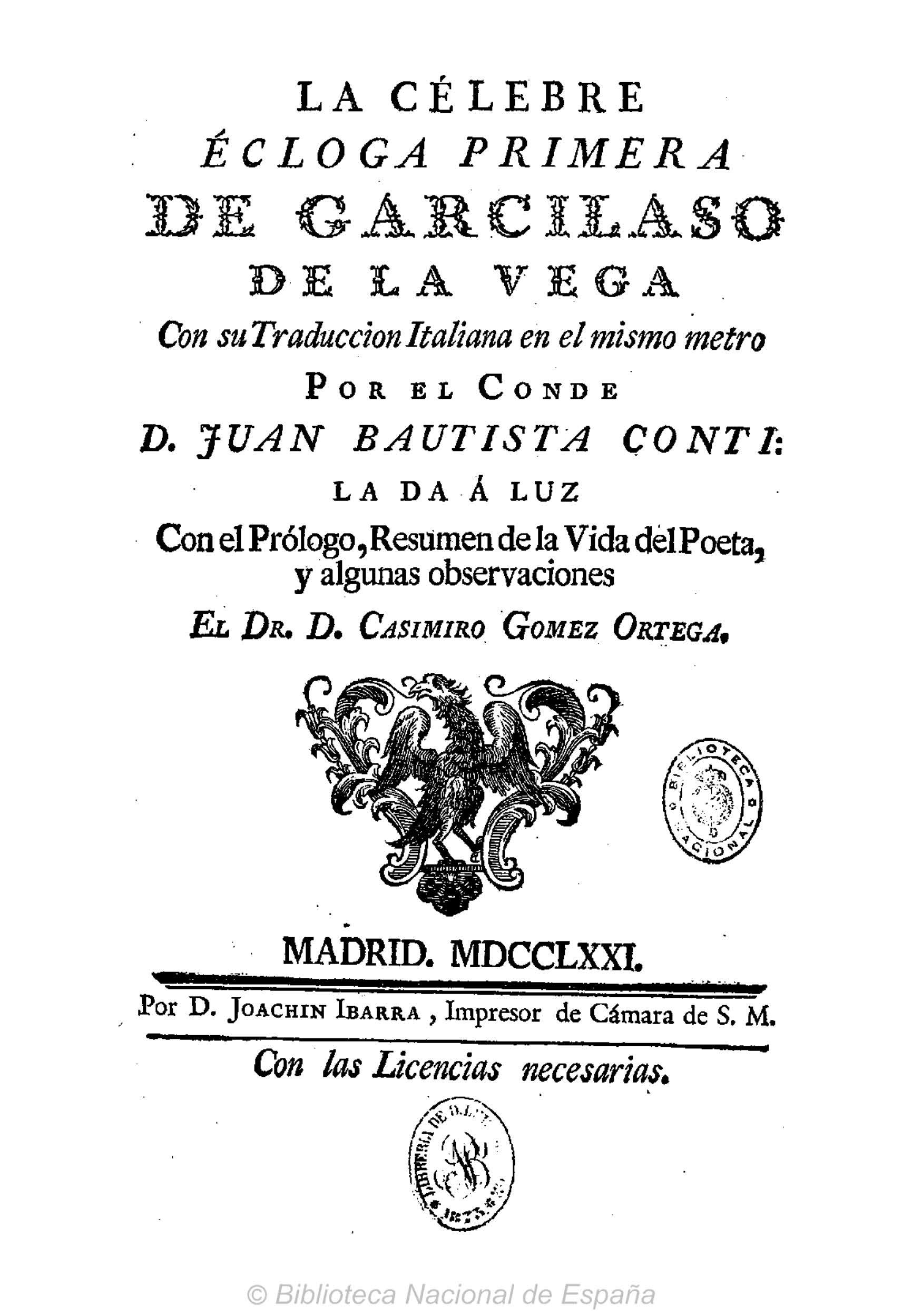 La célebre égloga primera de Garcilaso con su traducción italiana