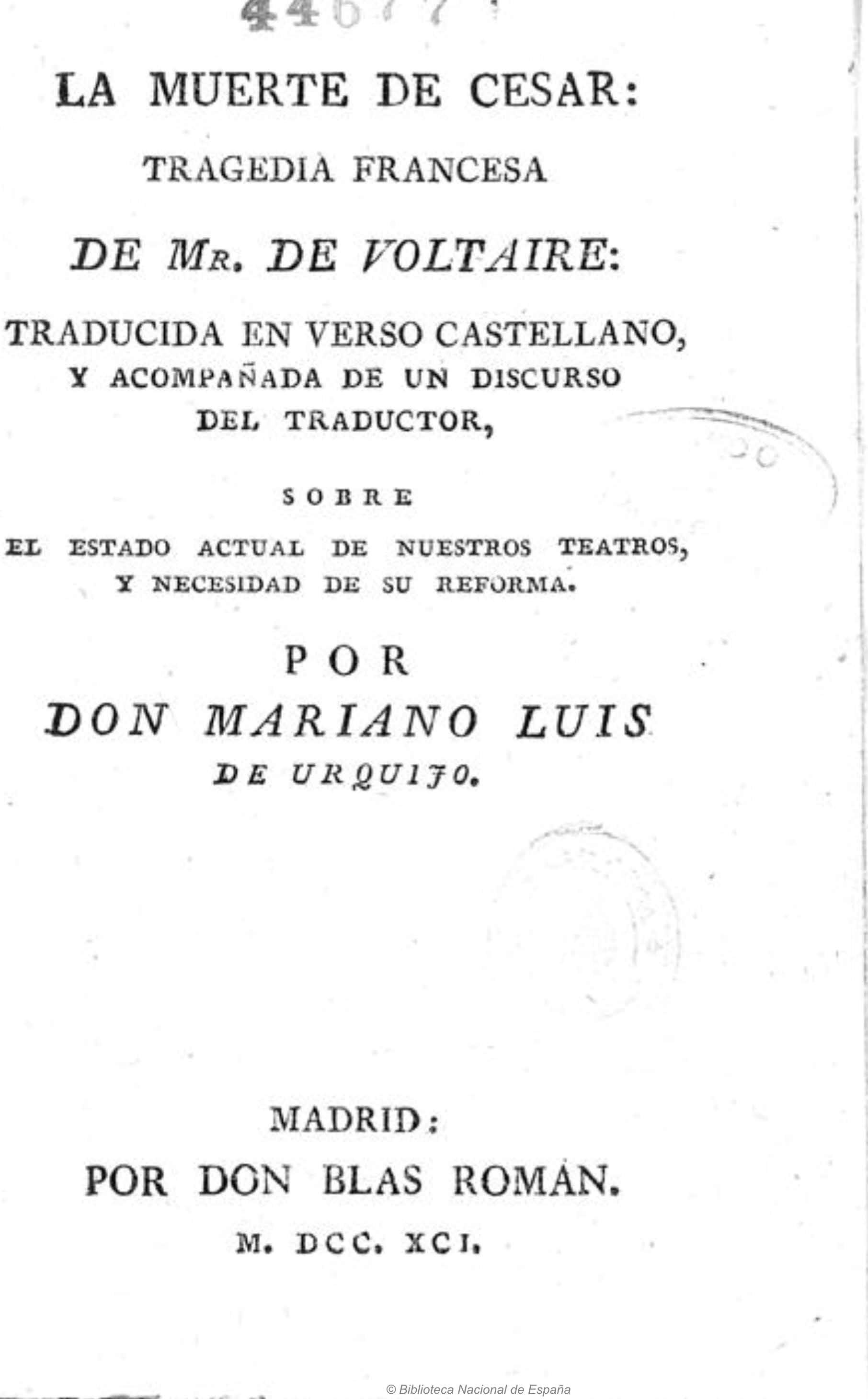 La muerte de César: tragedia francesa de Mr. de Voltaire