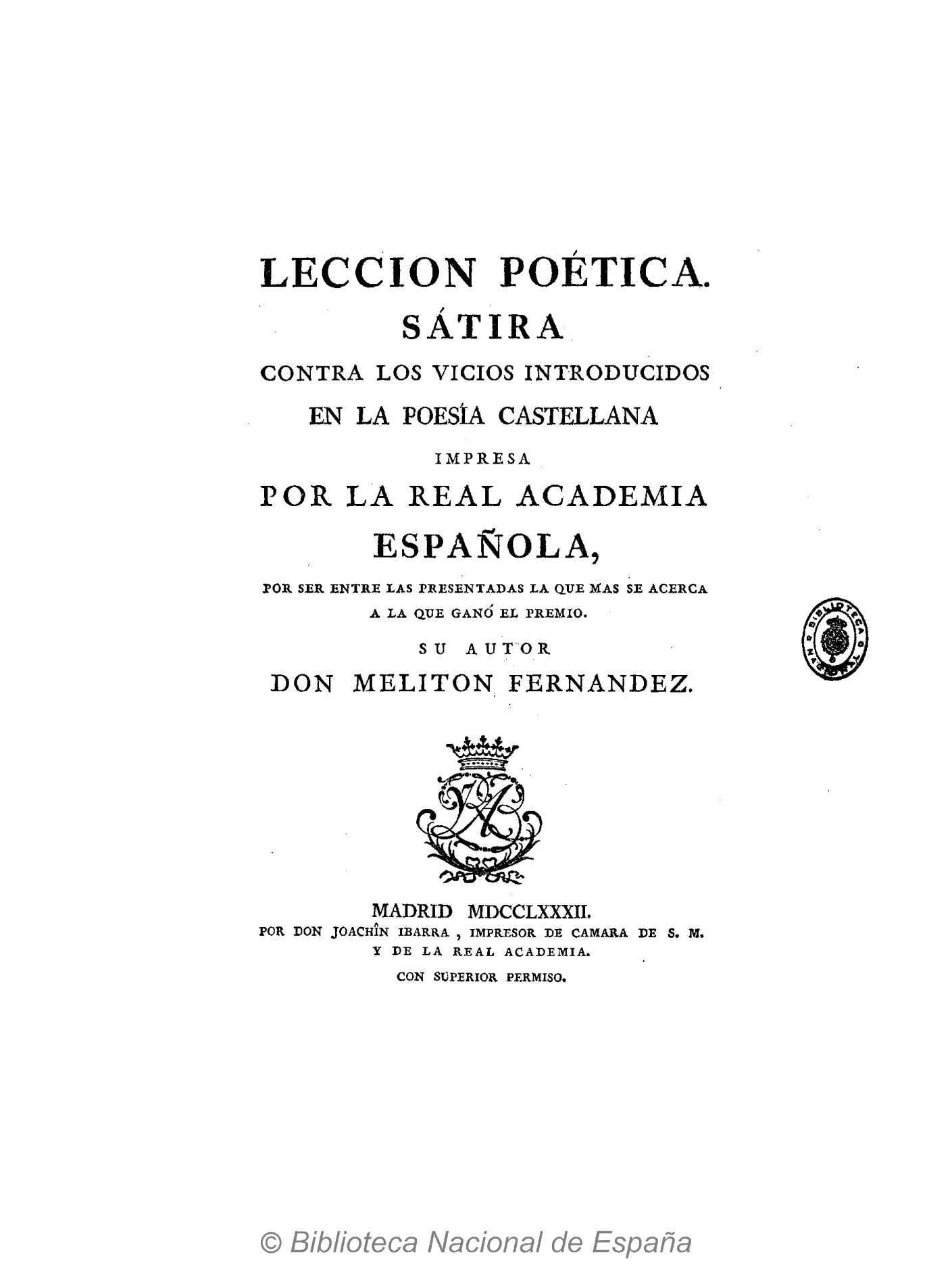 Lección poética. Sátira contra los vicios introducidos en la poesía castellana