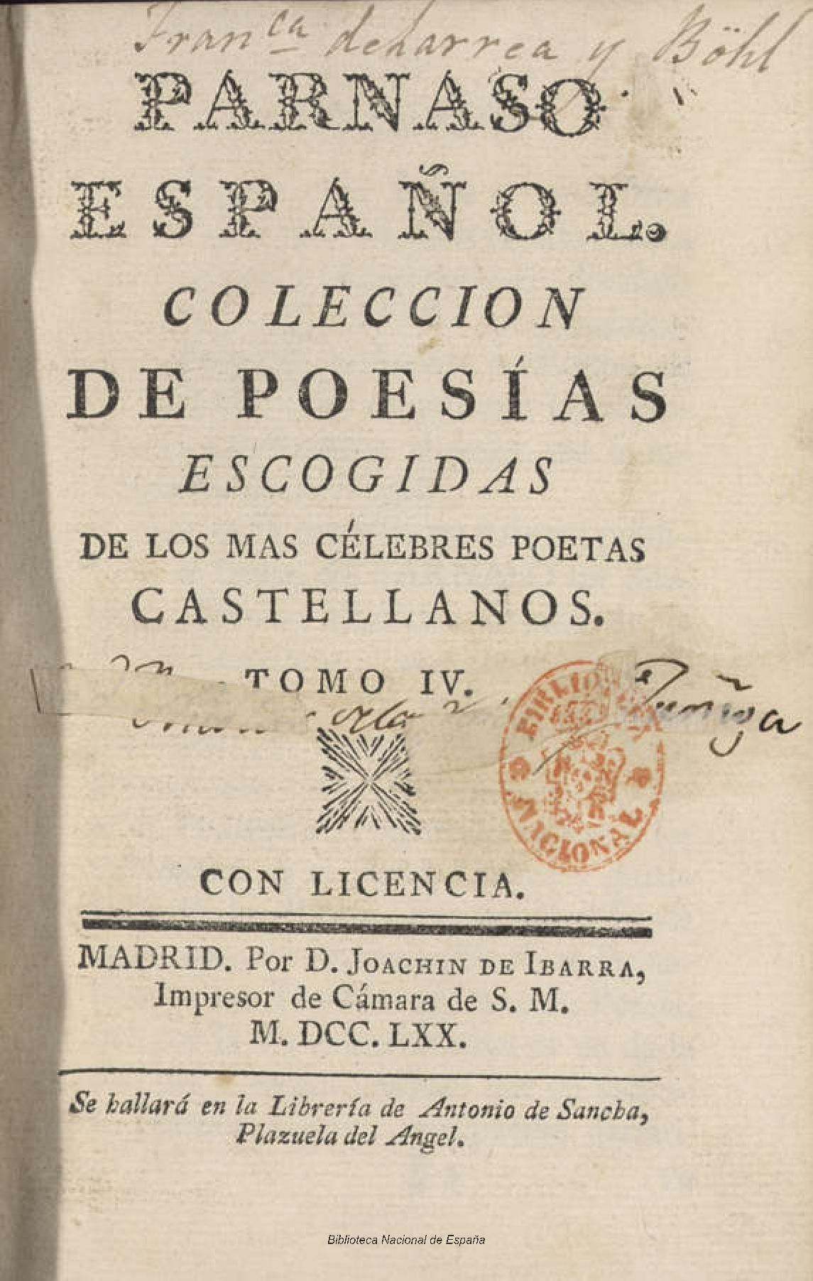Parnaso español. Colección de poesías escogidas de los más célebres poetas castellanos, Tomo IV
