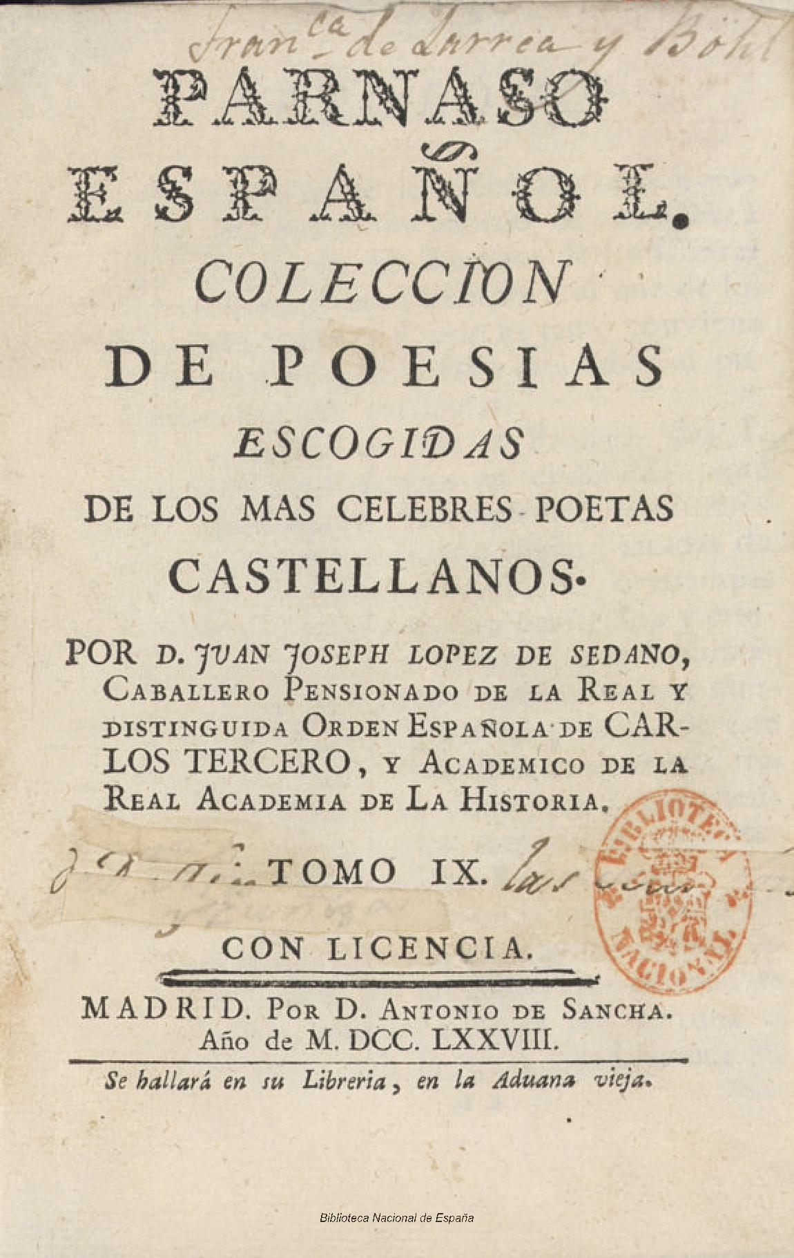 Parnaso español. Colección de poesías escogidas de los más célebres poetas castellanos, Tomo IX