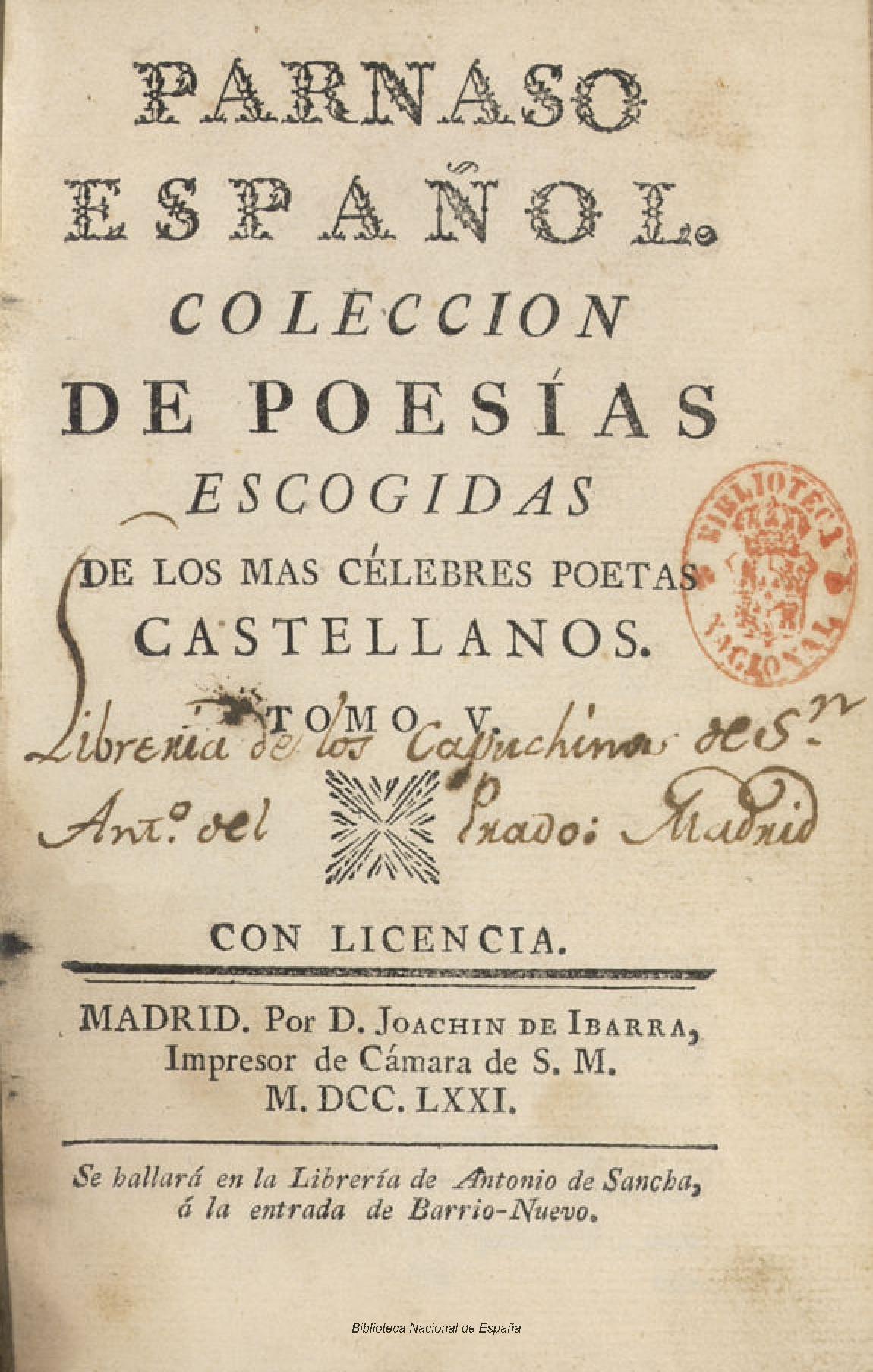 Parnaso español. Colección de poesías escogidas de los más célebres poetas castellanos, Tomo V