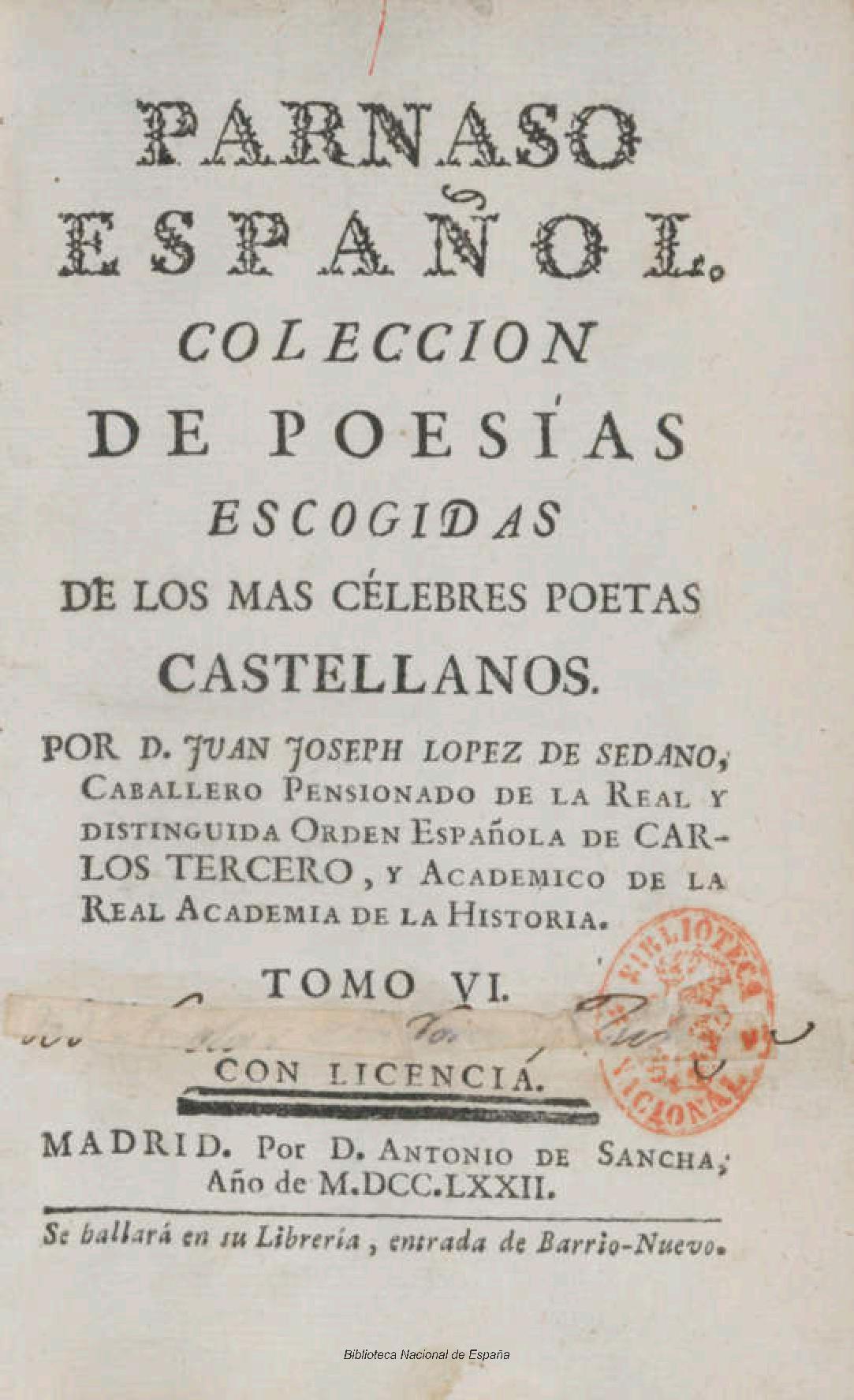 Parnaso español. Colección de poesías escogidas de los más célebres poetas castellanos, Tomo VI