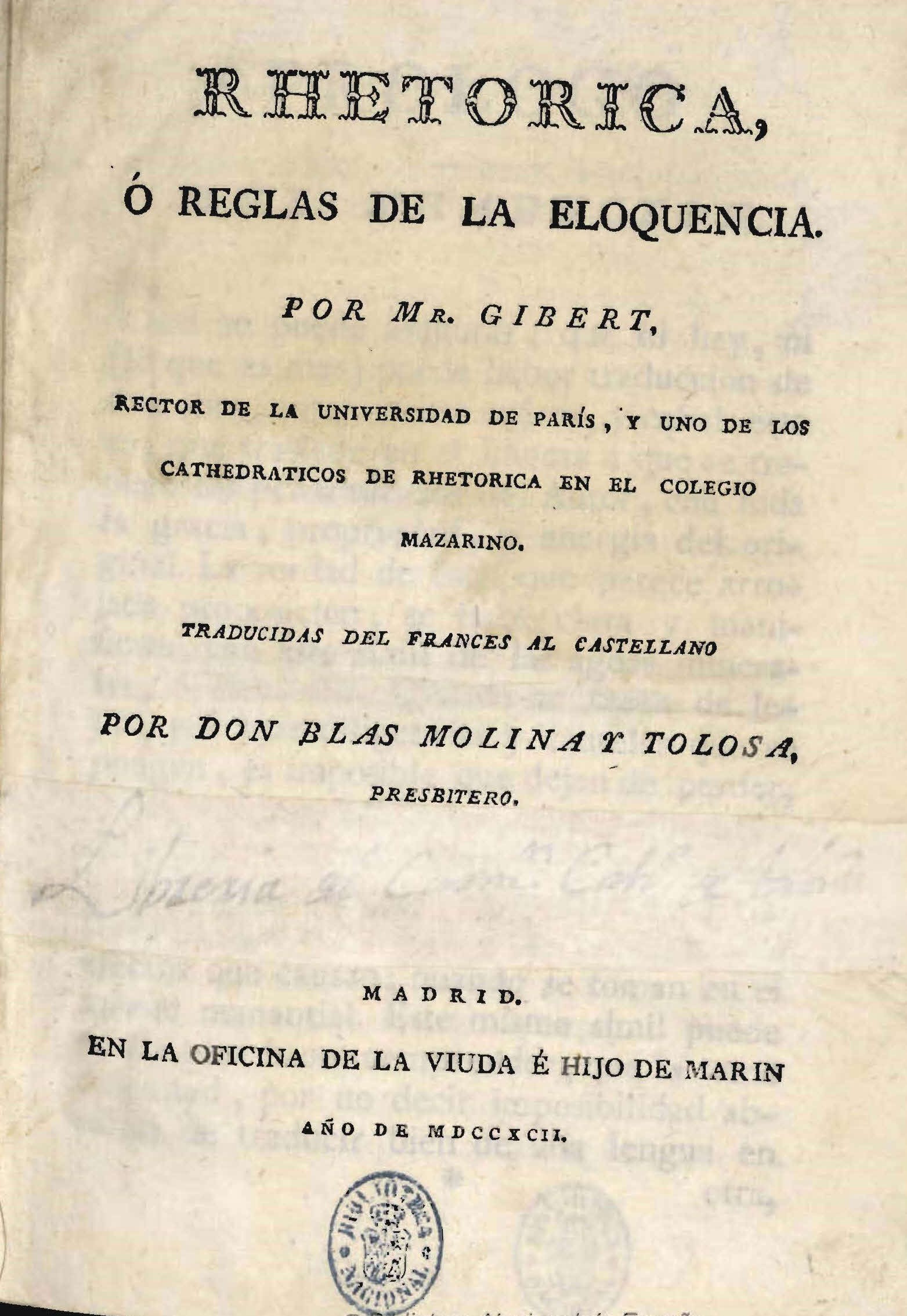 Rhetorica o Reglas de la Elocuencia